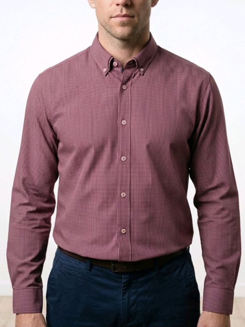 Ted Baker London Men's Size 4 (Large) Lavender Checkered Long Sleeve Button-down